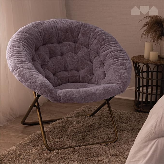 Milliard Saucer Chair For Adults Teens &amp Kids Purple Faux Fur XL Circle Chair for Bedroom Dorm &amp Gaming Foldable Comfy Accent Seat for Small Spaces Folding Moon / Mushroom / Round Style