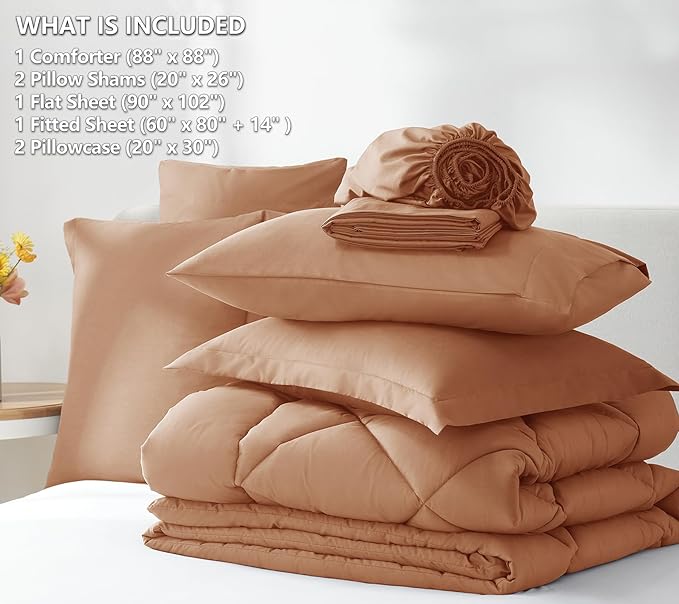CozyLux Queen Comforter Set Pumpkin - Bed in a Bag Queen Size 7 Pieces Luxury Soft Bed Set for All Seasons Bedding Set with Down Alternative Comforter Sheets Pillowcases &amp Shams