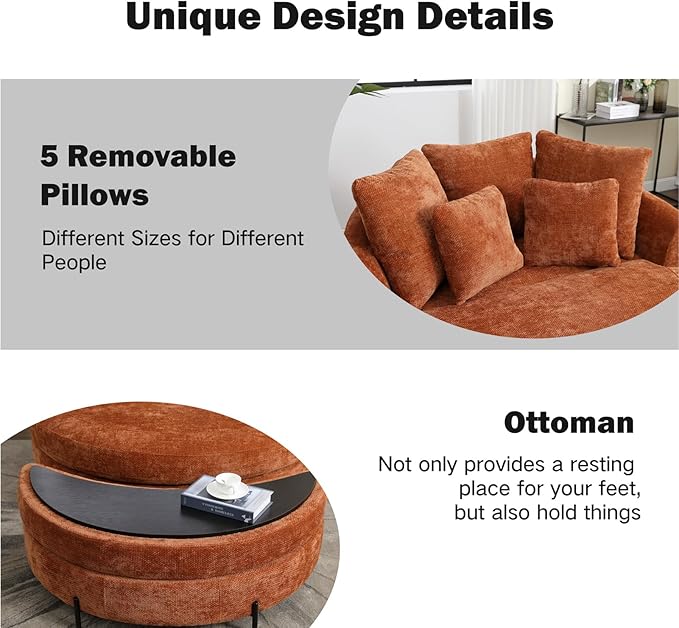 Chifee &amp Vingol 59.8 W Oversized Accent Barrel Chair Large Round Chair with Ottoman &amp Movable WheelsOrange