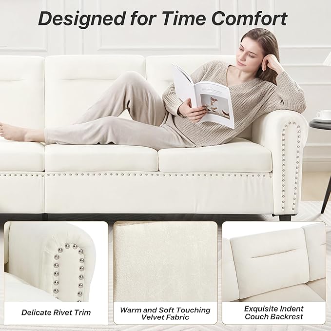 Westice 106 Modular Sectional Sofa with Movable Ottoman Deep-Seat L-Shaped Couch 4-Seater Modern Sofa for Living Room Bedroom or Apartment (Beige)