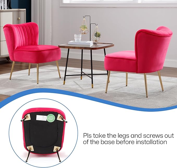 KCC Modern Velvet Upholstered Accent Chair Set of 4Mid Century Living Room Chairs with Golden LegsComfy Armless Chair Wingback Single Sofa Side Chair for BedroomHot Pink