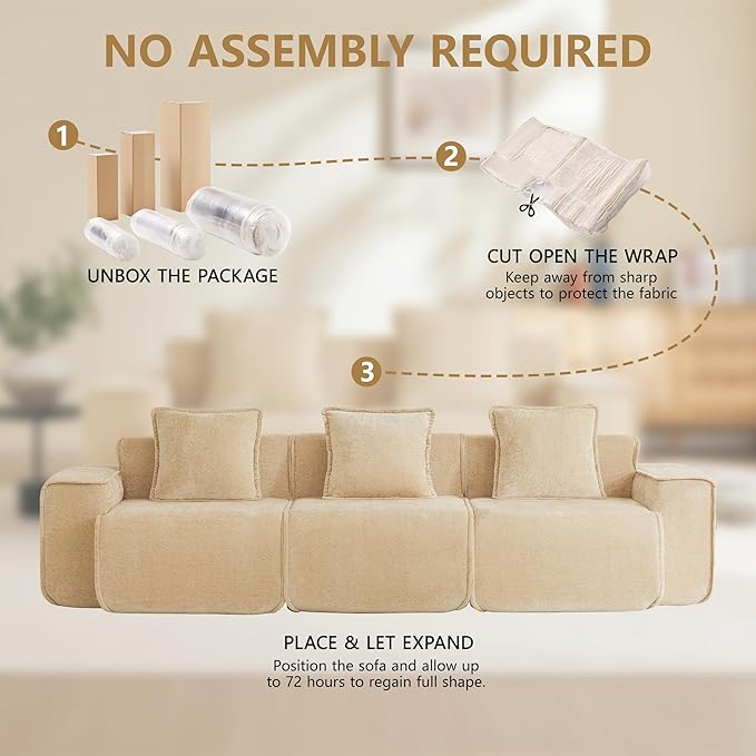 KEIKI 3Seat Modular Boneless Velvet Sofa Couch for Casual Home Small Space Style Conscious Homeowners Warm Inviting Comfy Supportive Rest Space Elegant Premium Premium Design Light