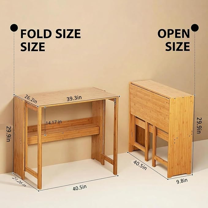 41'' Bamboo Folding Desk with Bookshelf – Space-Saving Computer Desk for Small Spaces Foldable Study Table Mid Century Modern for Home Office &amp Bedroom - Primary Color
