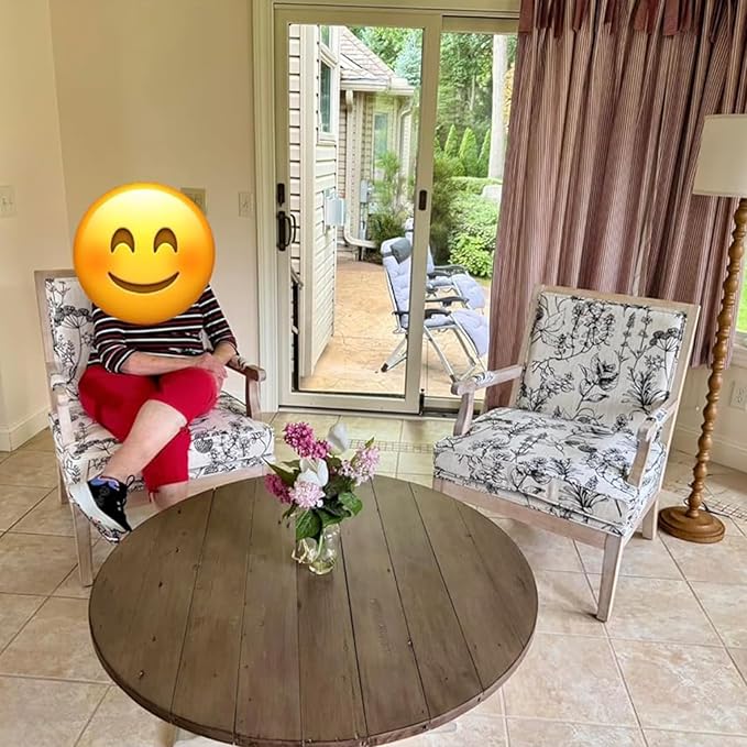 Modern Farmhouse Accent Chair Wide Linen Upholstered Living Room Chair with Armrest Pads Coastal French Country Wooden Armchair for Bedroom Guest Room Floral Pattern