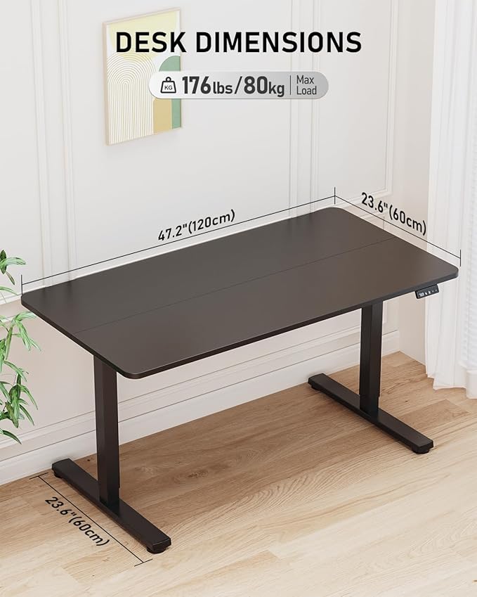 Electric Standing Desk Large Height Adjustable Stand up Desk 48 x 24 Inches Sit Stand Home Office Desk with Splice Board Black Frame/Black Top