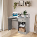Zimtown MDF Computer Desk with Drawers Office Desk White Desk with Storage for PC Laptop Wood Home Office Desk with Keyboard Tray and Adjustable Shelf Grey
