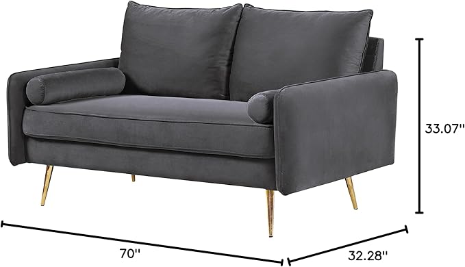 Kent Modern Loveseat European Style Velvet Living Room Furniture with Tapered Legs Vintage Flair and Sleek Design Grey