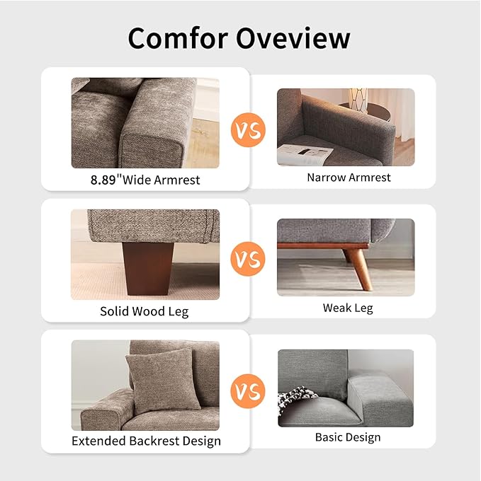 DOPEDIO Modern Loveseat Sofa for Living RoomChenille Recliner Removable Cover Spring Cushions Solid Wood Frame Easy Assembly for Small Spaces (88.58inchBrown)