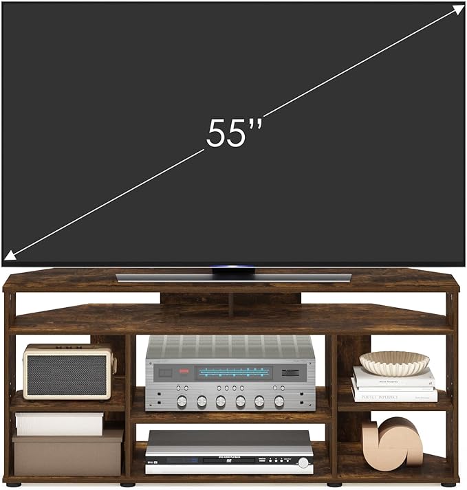 Furinno BESI TV Stand No Tools Assembly Industrial Style Entertainment Center TV Console for TV up to 46 Inch for Living Room Bedroom Amber Pine