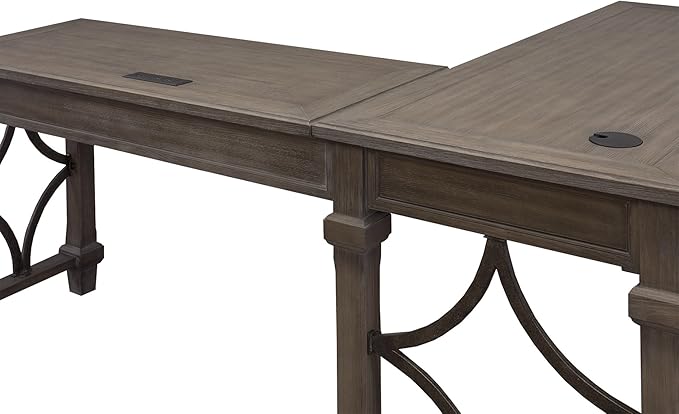 Martin Furniture Carson Wood Open L-Desk &amp Return Writing Table Office Desk Gray