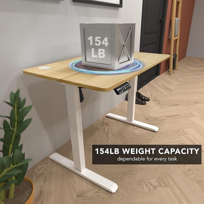 Mount-It! Maple Standing Desk 48x24 – Electric Height Adjustable Sit to Stand Desk with Memory Presets Ergonomic Workstation for Home Office or Study White Frame with Maple Splice Board Top