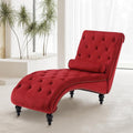 Velvet Chaise Lounge Chair Indoor Comfy Upholstered Chaise Lounge with Pillow and Solid Wood Legs Button Tufted Leisure Sofa Recliner for Living Room Bedroom Office Apartment (Red)
