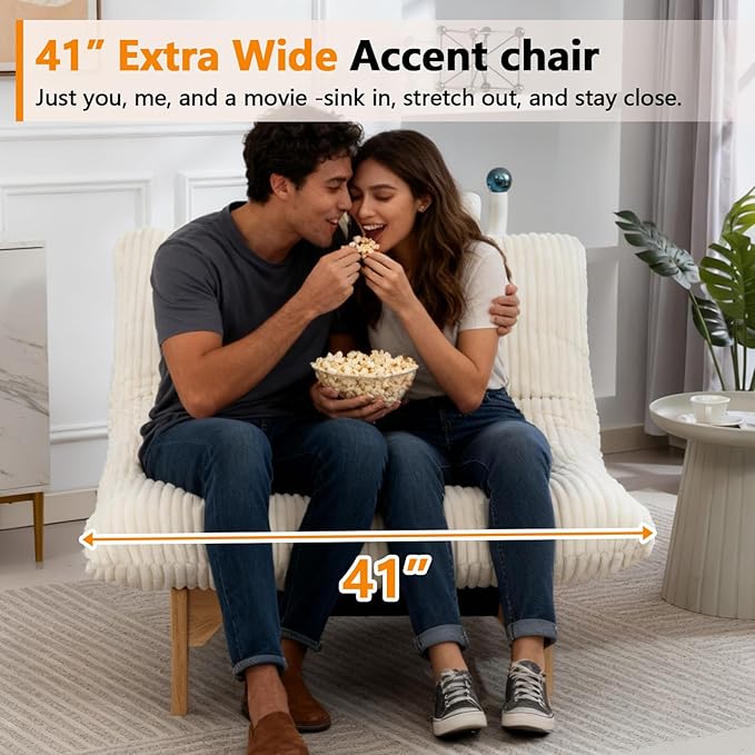 Giant Cloud Lounge Accent Chair for Reading Big Comfy Cloud Chair with Frame for Living Room Bedroom Patio Corduroy|Oversized|44 Inch (White)