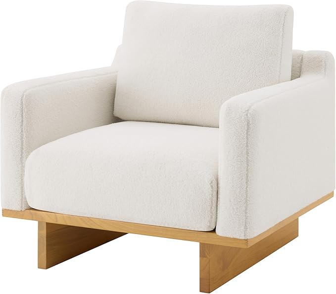Christopher Knight Home Modern Minimalist Accent Chair with Solid Wood Frame Soft Cushions Spacious Seat Living Room Bedroom Reading Chair White