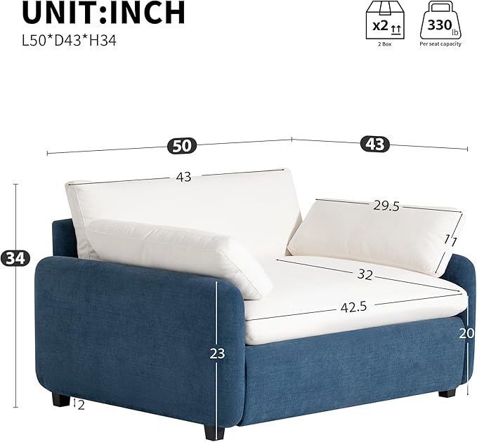 Merax Oversized Single Sofa Chair with Wide and Deep Seat Blue Chenille Accent Chair with Color Blocking Modern Upholstered Comfy Armchair with Pillows for Living Room Apartment and Bedroom