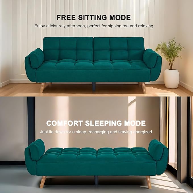 Convertible futon Sofa Bed Sleeper Sofa Bed with Adjustable backrest Small Space Small Sofa Living Room Bedroom (Green)