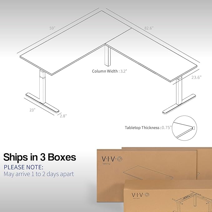VIVO Electric Height Adjustable 83 x 60 inch Corner Stand Up Desk 2 Solid Bamboo Table Tops White Frame Memory Controller L-Shaped Workstation 3E Series DESK-KIT-3E8WO