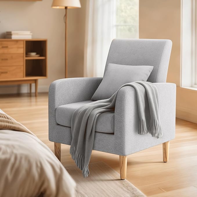 MoNiBloom Accent Chair with Back Pillow Upholstered Club Arm Chair Modern Living Room Chair with Wooden Legs for Bedroom Corner Living Room Reading Nook Gray