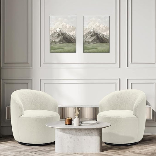 Set of 2 Swivel Barrel Accent Sofa Chair Modern Teddy Fabric Club 360 Degree Swivel Chair Small Leisure Arm Chair for Nursery Living Room Hotel Bedroom Office Lounge Ivory