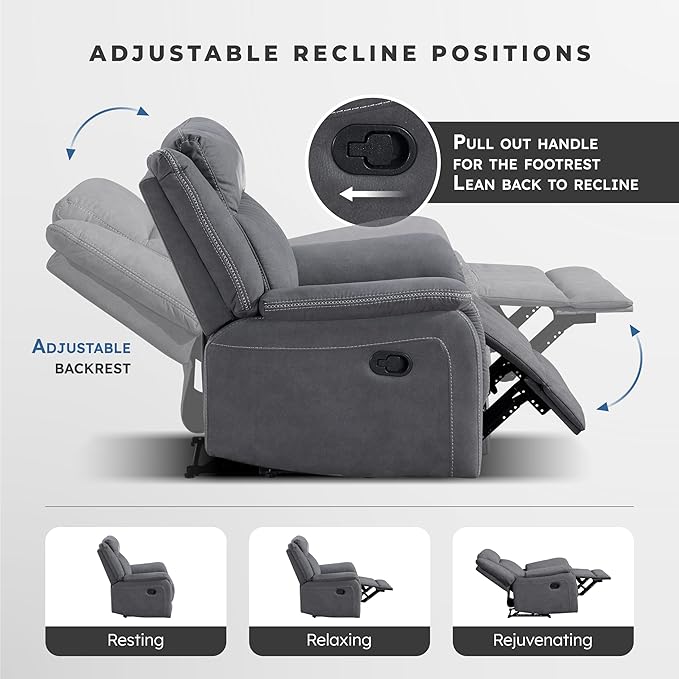 Lexicon Manual Double Reclining Loveseat Polished Microfiber Manual Wall Hugger Loveseat Recliner for Living Room Center Storage Console/Cup Holders Easy Assembly Gray