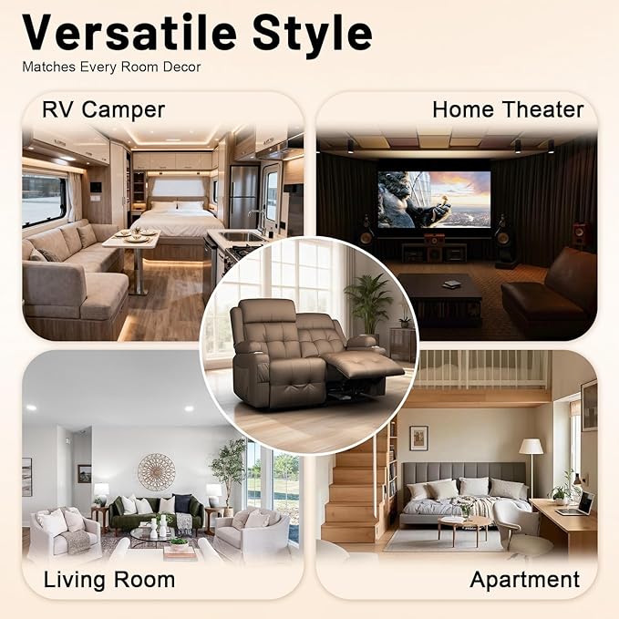 Reclining Loveseat Wall-Hugger Loveseat Recliner Design with USB/Type C Charging &amp Storage &amp Cupholder Pebble-Weave Fabric Recliner Sofa Couch for Living Room Home Theater &amp RV Use