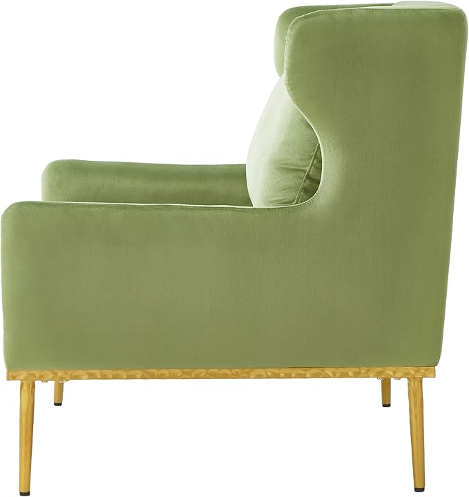 Merax Luxury Velvet Accent Chair Modern Mid-Century Armchair for Living Room Bedroom Reading Corner Comfortable Tufted Single Seater Sofa Chair with Iron Legs (Green)