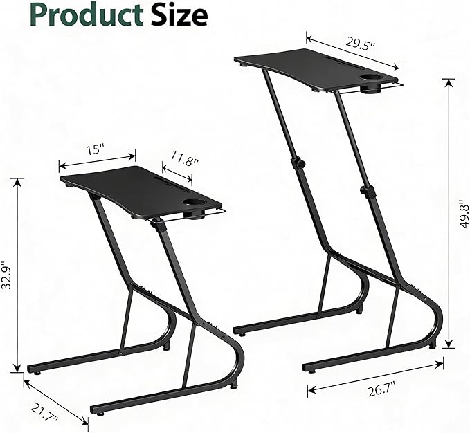 GRLEAF Adjustable Height Standing Desk for Walking Pad Treadmill Desk for Laptop with Cup Holder Desks for Bike/Cycling Used for Bedrooms and Offices (Black)