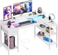 Alpen Gaming Desk 47 Inch L Shaped Desk with LED Lights Charging Ports Corner Desk Reversible Gamer Computer Desk with Shelves Drawer Monitor Stand for Home Office White