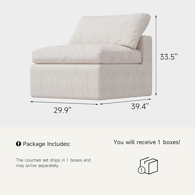 Cloud Couch for Living Room Boneless Modular Sectional Sofa (Middle Seat)