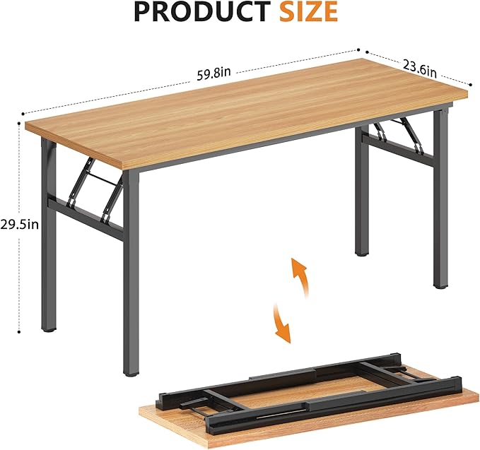 DlandHome Computer Desk 59.8Inch Office Desk Computer Table Study Writing Study Desk for Home Office Teak and Black
