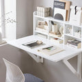 SoBuy Wall Mounted Folding Table Foldable Floating Desk for Small Spaces Fold Down Workstation Table with Adjustable Shelf for Home Office Bedroom or Kitchen White FWT07-II-W