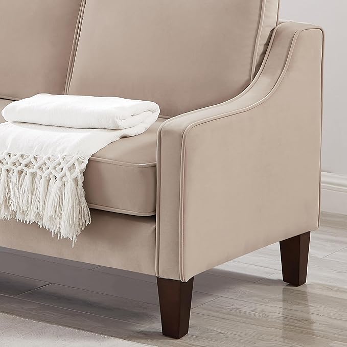 Modern Velvet Loveseat Sofa Couch Upholstered Love Seat Couches with Wooden Legs Comfy 2 Seat Small Couch for Living Room Bedroom Small Spaces Taupe