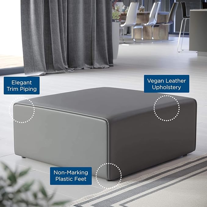 Modway Mingle Vegan Leather Ottoman in Gray