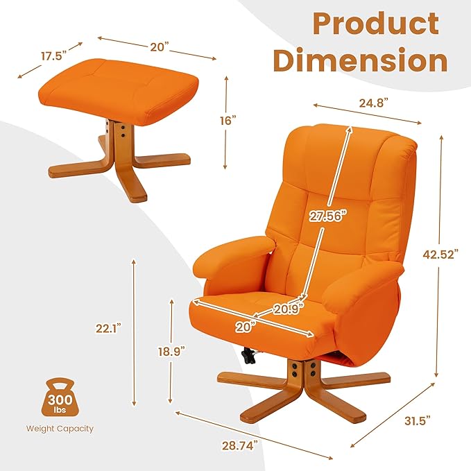 Chair with Ottoman Chaise Lounge Chair Indoor Recliner with Ottoman Swivel Chairs for Living Room Small Space BedroomOffice (Orange)