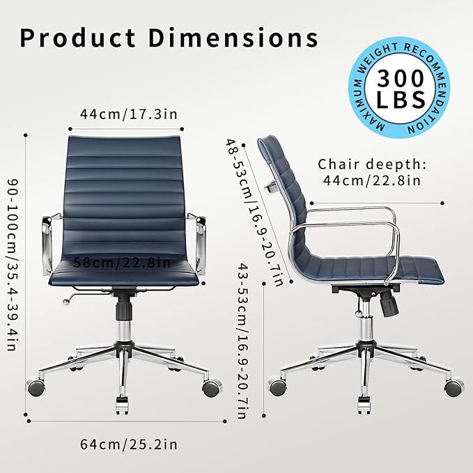 Office Chair Swivel Seat with Armrests and Wheels Comfortable Adjustable Gaming Seat for Adults Heavy Duty Work Chair for Home Office Navy 22.83in Seat