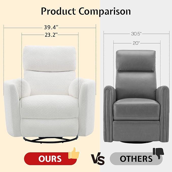 Jocisland Power Recliner Nursery Chair for Adults Electric Swivel Rocking Glider with USB &amp Type-C Charge Teddy Sherpa Armchair with 2 Pillows Cozy Reclining Sofa for Living Room Bedroom Whit