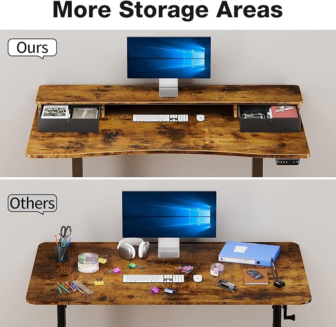 Veken 47.2×27.6 Standing Desk with Storage Drawers Adjustable Height Computer Table with Monitor Shelf Home Office Desk for Study Gaming Workstation Brown