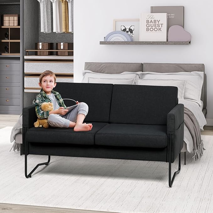 STHOUYN 51” Small Loveseat Sofa for Small Spaces Comfy Black Couch with 2 USB Ports Modern 2 Person Loveseats for Living Room Bedroom Mini Teen Office Couch (Black)