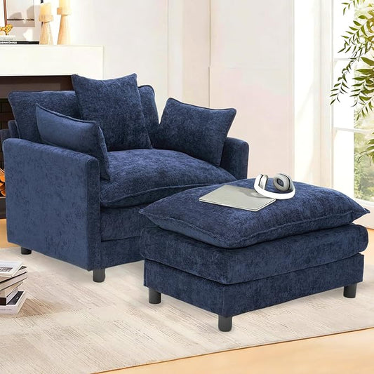 cinkehome Oversized Accent Chair with Ottoman Comfy Upholstered Armchair with Deep Seat Overstuffed Lounge Chair for Living Room Reading Nook