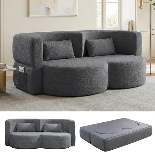 79 Convertible Folding Sofa Bed 2-in-1 Twin Size Loveseat Sleeper Couch with Two Pillows &amp Side Storage PocketsSpace-Saving | Design for Apartments &amp Living Room No Assembly(Dark Grey)