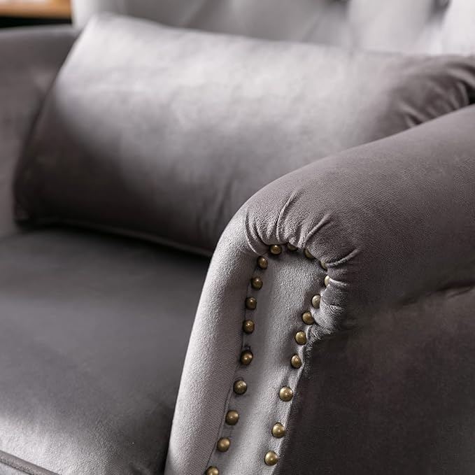 chairus Mid-Century Modern Accent Chair Comfy Tufted Single Sofa Chair Wingback Armchair with Pillow for Club Living Room Bedroom - Velvet Grey