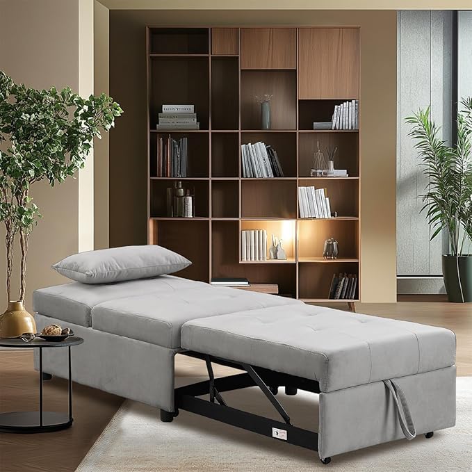 Folding Ottoman Sleeper Sofa Bed Convertible Chair Bed 4 in 1 Multi-Function Modern Linen Fabric with Adjustable Backrest for Living Room/Small Apartment