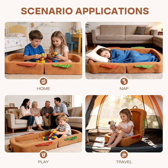 Toddler Travel Bed Sandwich Style - Portable Toddlers Floor Beds Foldable Soft Foam Travel Crib for Baby and Kid Washable Cover Toddler Cot with Safety Rail for Travel Medium Size