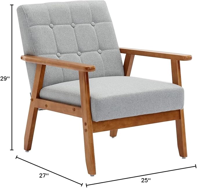 Leisure Chair with Solid Wood Armrest and Feet Mid Century Modern Accent Chair for Living Room Bedroom Studio Chair