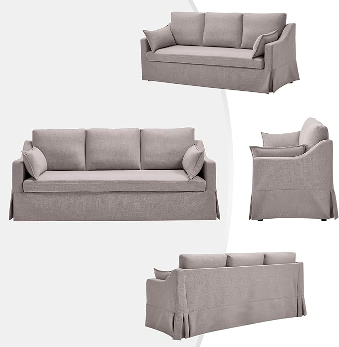 Tbfit 80.7 Slipcovered Couch 3 Seater Sofa Vintage Sofas with Removable Cover Pocket Spring Cushion Mini Couches Living Room Furniture for Home Apartment Farmhouse Gray