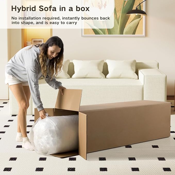 PurrJoys Modular Sectional Sofa 3 Seater 105 Deep Seat Corduroy Lounge Sofa with Movable Cushions Modular Couch for Small Spaces Living Room Bedroom Apartment Office - Beige