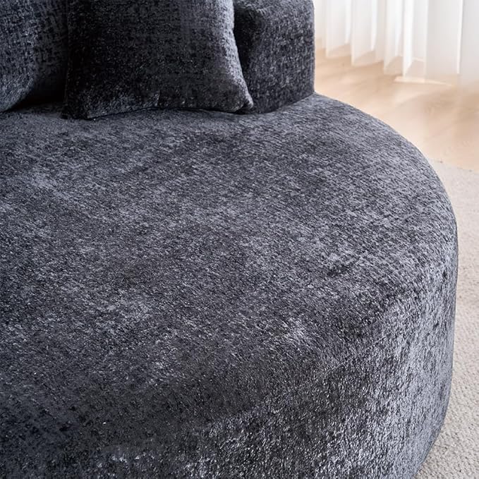 Swivel Accent Barrel Chair Oversized Modern Akili Upholstered Sofa Lounge Club Leisure Chair Round Chair for Hotel Living Room with 3 Pillows (Black Chenille) 15D x 38.6W x 50H in