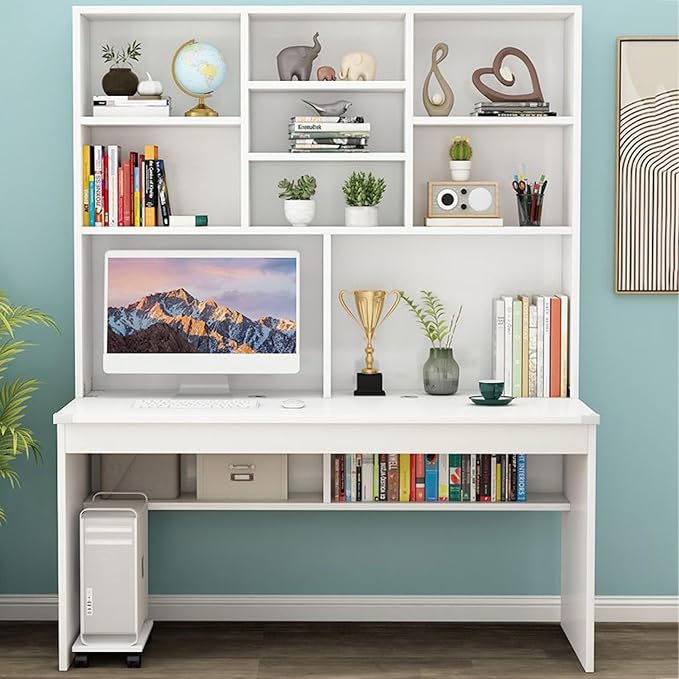 Computer Desk with Bookshelf for Small Space Wood Writing Table/Workstation Teens Student Study Table Home Office Desk Computer Desk with Hutch(39 Inch White)