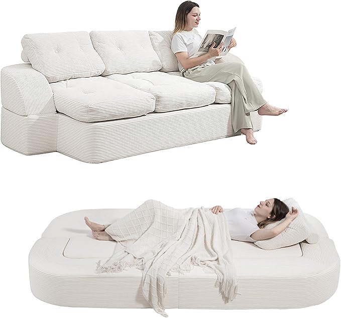 from Couch to Cloud: 3-Seater Boneless Sofa Bed for Small Spaces Cozy Tufted Corduroy Sleeper for Modern Adults No Assembly Needed Ships Compressed