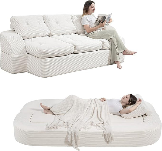 from Couch to Cloud: 3-Seater Boneless Sofa Bed for Small Spaces Cozy Tufted Corduroy Sleeper for Modern Adults No Assembly Needed Ships Compressed